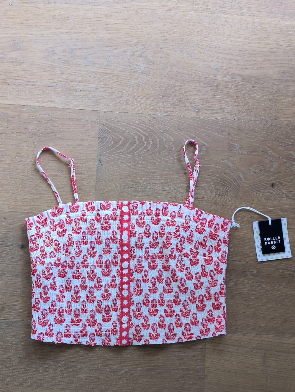 Roller Rabbit x Targrt White and Red Smocked Crop Tank Size medium